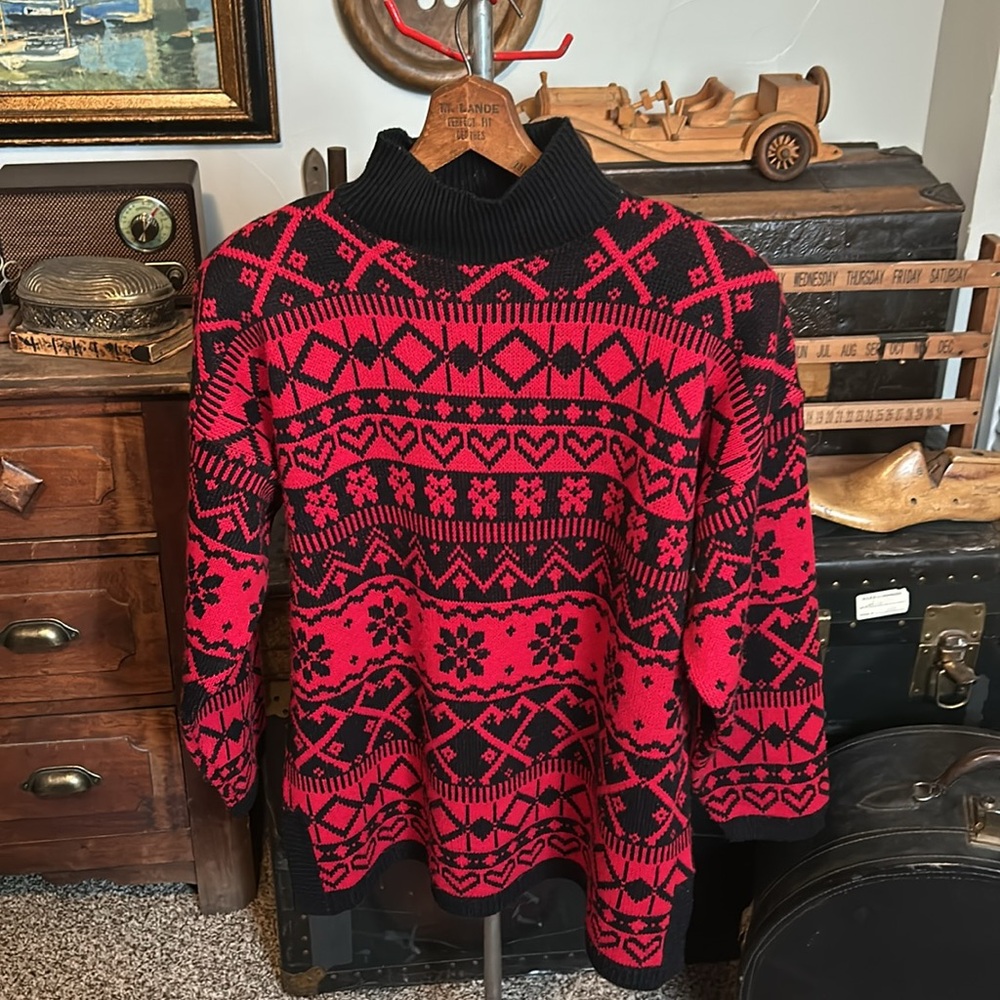 VINTAGE Steffano International Fair Isle Winter Mock Neck Sweater
